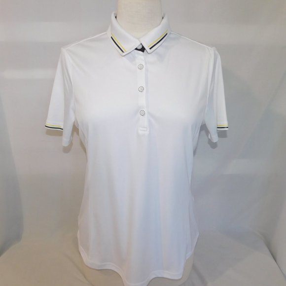 Greg Norman Play Dry  Womens M White with Yellow Black Detail Golf Polo Shirt - Picture 11 of 11